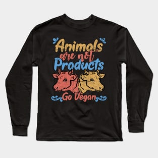 Animals Are Not Products - Go Vegan - Cow vintage distressed graphic Long Sleeve T-Shirt